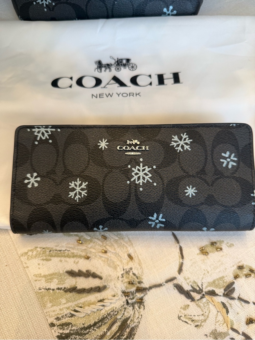 Coach Black Signature Snowflake Continental Wallet